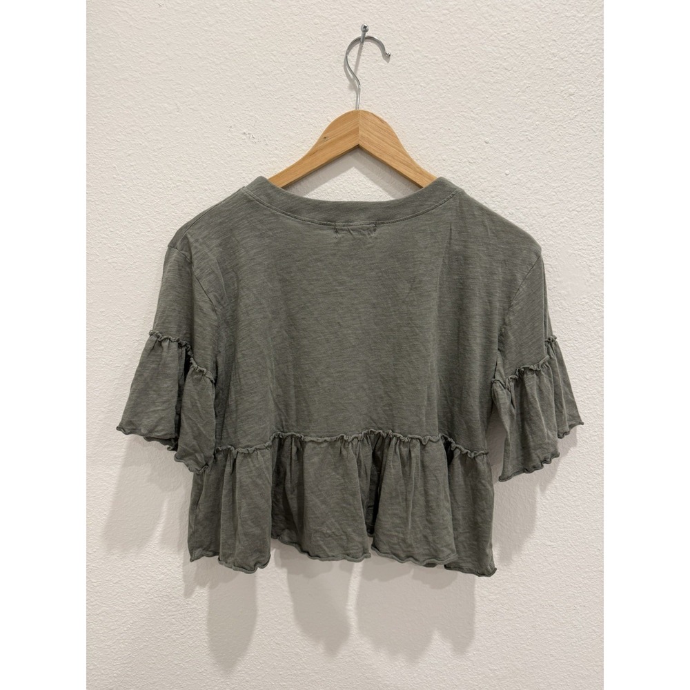 Altar'd State Ruffle Slub Knit Cropped Top Womens XS White Peplum Cottagecore - Picture 3 of 6